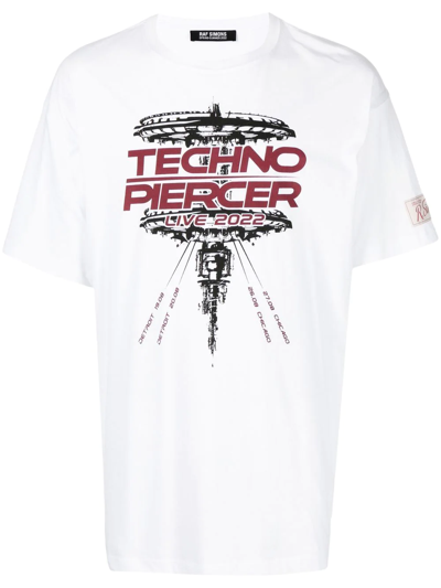 Raf Simons Techno Piercer-print Cotton-jersey T-shirt In White