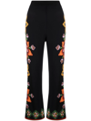 La Doublej Stretch Floral-print Straight Trousers In Schwarz