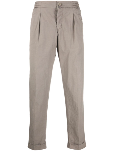 Kiton Logo-patch Straight Trousers In Brown