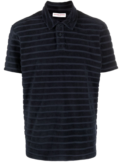 Orlebar Brown Doran Striped-towelling Polo Shirt In Blue
