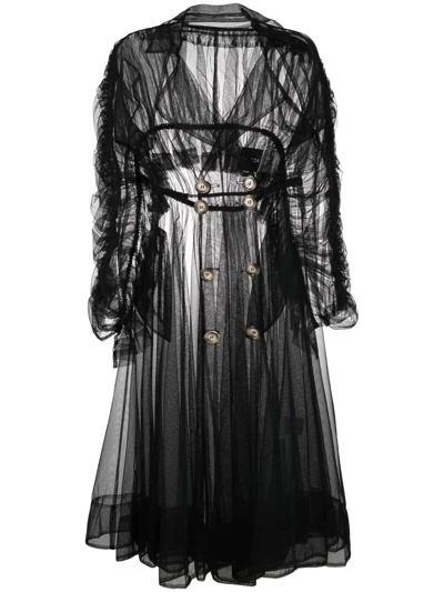 Act N°1 Tulle-embellished Double-breasted Coat In Black