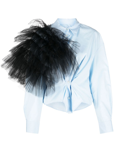 Act N°1 Tulle-embellished Detail Shirt In Blue