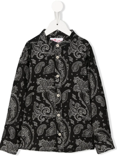 Mc2 Saint Barth Teen Paisley-print Collarless Shirt In Schwarz