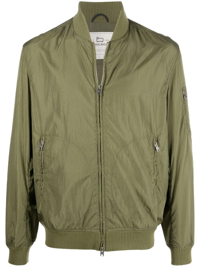 Woolrich Zip-up Bomber Jacket In Green
