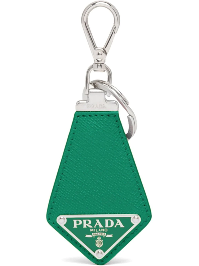 Prada Logo Plaque Keychain In Mango