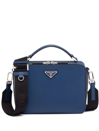 Prada Brique Saffiano Leather Bag In Bluette