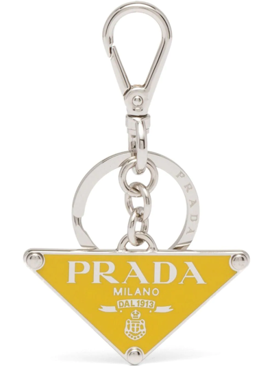 Prada Triangle-logo Keyring In Silver