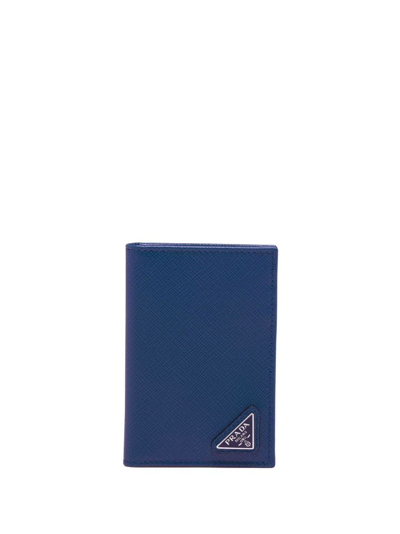 Prada Triangle-logo Saffiano Cardholder In Blue