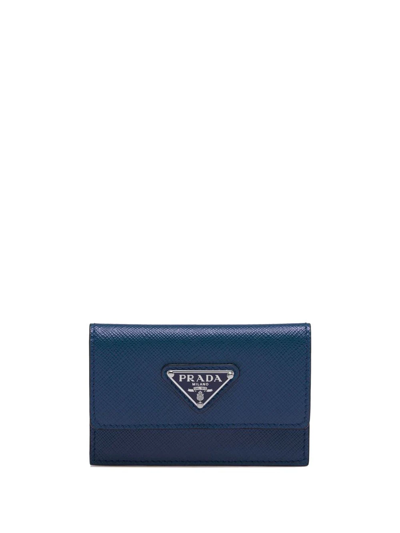 Prada Triangle-logo Saffiano Leather Cardholder In Blue