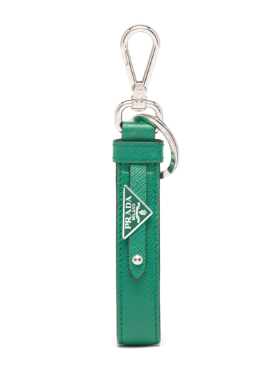Prada Triangle Logo Keychain In Green