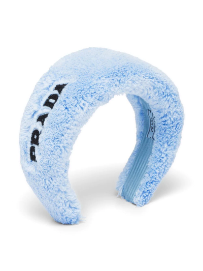 Prada Embroidered-logo Terrycloth Headband In F0d4o Celeste Ner