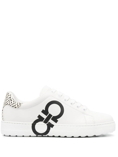 Ferragamo Women's Gancini Logo & Python Lace Up Low Top Sneakers In White