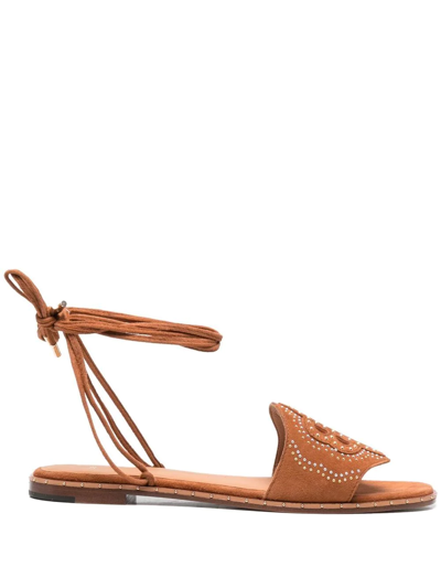 Maje Fiouclover Studded Suede Sandals In Bruns ModeSens