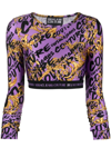 Versace Jeans Couture Barocco And Logo Print Cropped Top In Purple