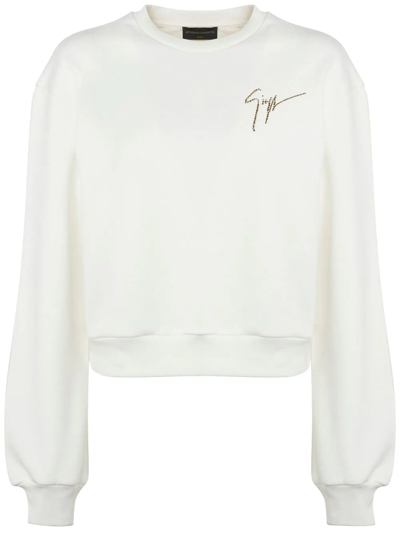 Giuseppe Zanotti Sauvanne Crystal-logo Sweatshirt In White