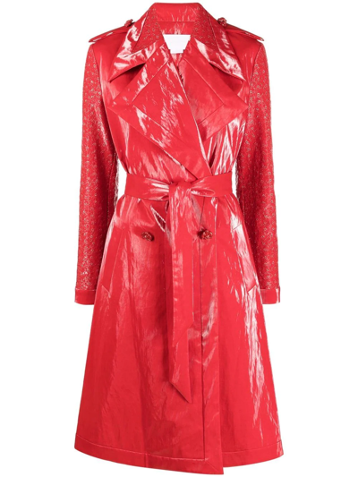 Genny Vinyl-effect Floral Trench-coat In Red