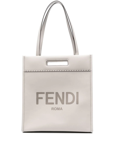 Fendi N-s Embossed Logo Tote Bag In Grey