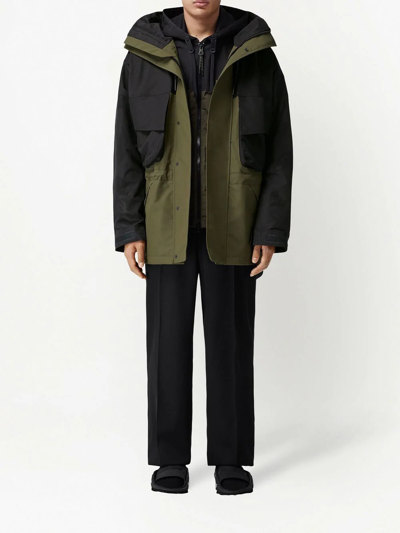 Burberry Perforated Logo Two-tone Parka In Black