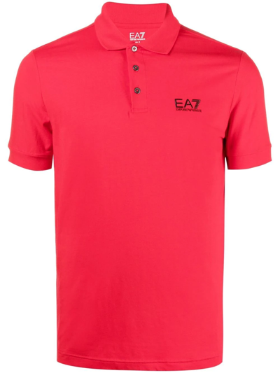 Ea7 Logo-print Short-sleeve Polo Shirt In Red