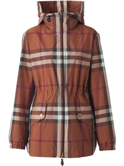 Burberry Check-pattern Lightweight Parka Jacket In Brown