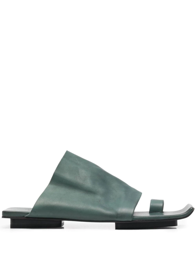 Uma Wang Platform Leather-strap Square Sandals In Green & Black