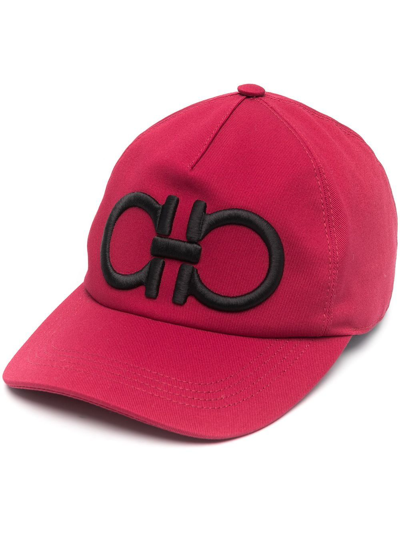 Ferragamo Gancini-embroidered Cap In Red