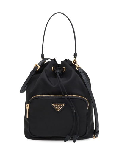 Prada Duet Re-nylon Recycled Nylon Logo Shoulder Bag In Black