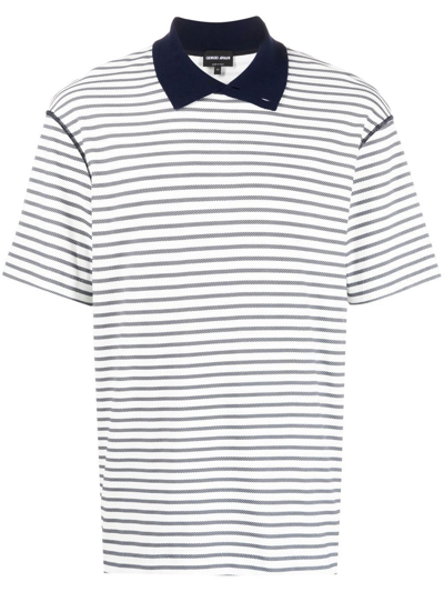Giorgio Armani Striped Short-sleeve Polo Shirt In White