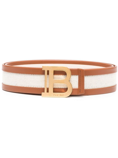Balmain Logo-buckle Leather Belt In Neutrals