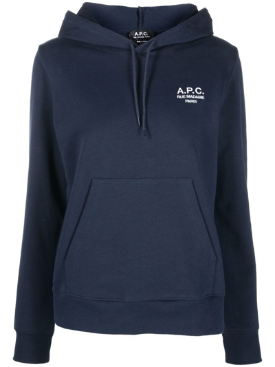 Apc Cotton Hoodie Manuela Marine In Blue