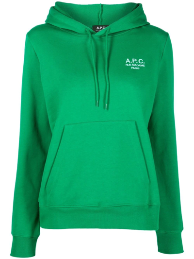 Apc Manuela Logo Cotton-blend Hoodie In Vert