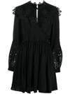 Self-portrait Black Viscose Chemical Lace Bib Mini Dress In Schwarz