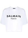 Balmain Logo Cotton Jersey Cropped T-shirt In Weiss