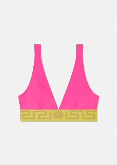 Versace Greca Border Bikini Top In Fuchsia+yellow