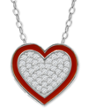 Giani Bernini Cubic Zirconia & Red Enamel Heart Pendant Necklace, 16" + 2" Extender, Created For Macy's In Sterling Silver