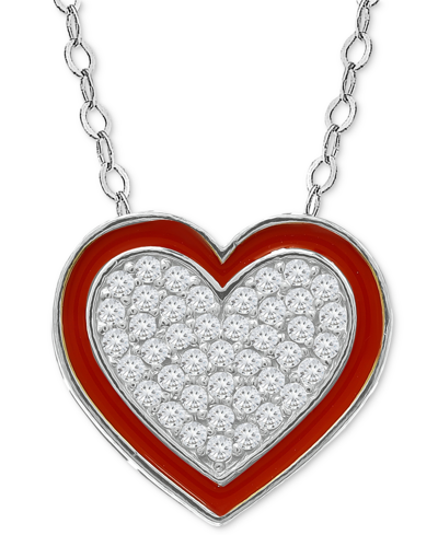 Giani Bernini Cubic Zirconia & Red Enamel Heart Pendant Necklace, 16" + 2" Extender, Created For Macy's In Sterling Silver