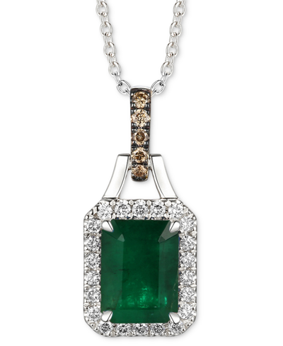 Le Vian Emerald (1-1/5 Ct. T.w.) & Diamond (1/5 Ct. T.w.) Halo Adjustable Pendant Necklace In Green