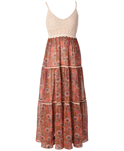 Taylor Womens Crochet Chiffon Maxi Dress In Multi