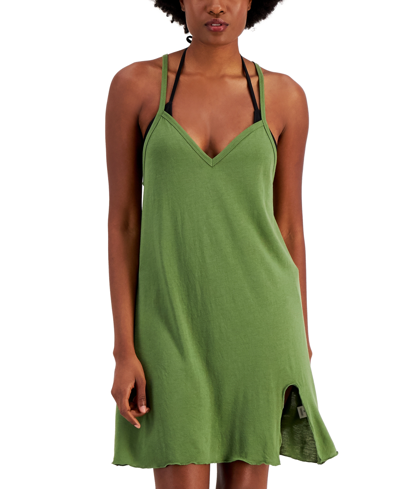 Miken Juniors' Knotted Tank Cover-up Dress, Created For Macy's Women's Swimsuit In Vineyard Green