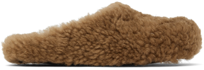 Marni Ssense Exclusive Brown Shearling Fussbett Sabot Slippers In Camel