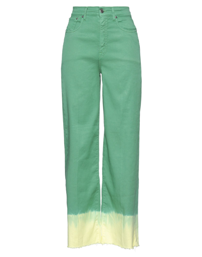 People (+)  Woman Pants Green Size 26 Linen, Cotton, Elastane