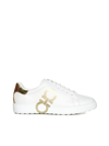 Ferragamo Number Leather Low-top Sneakers In Bianco Metal Oro