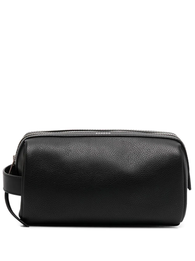 Sandro Logo-print Leather Wash Bag In Noir