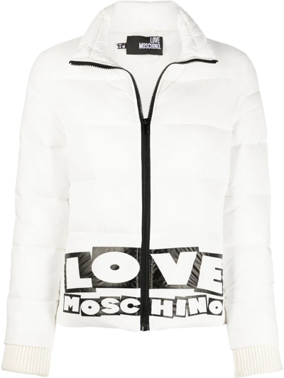 Love Moschino Logo Print Quilted Puffer Jacket In White