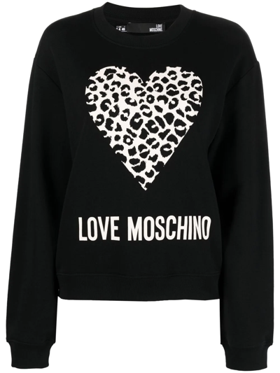 Love Moschino 爱心印花棉卫衣 In Black