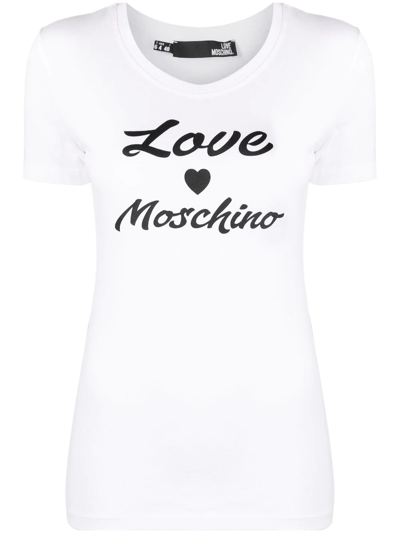 Love Moschino Logo印花棉t恤 In Bianco