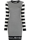 Love Moschino Elegant Striped Knit Dress With Long Sleeves In White