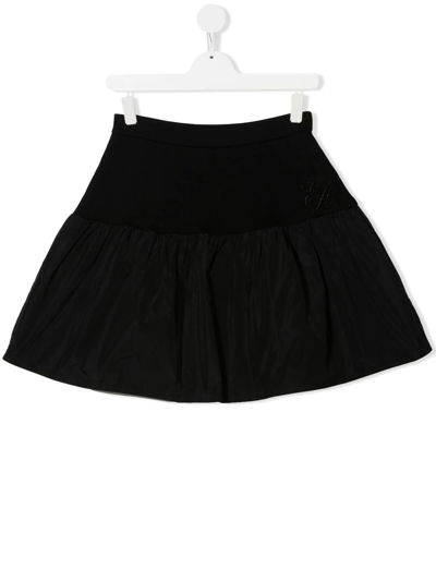 Emporio Armani Teen Embroidered-logo Panelled Skirt In Black