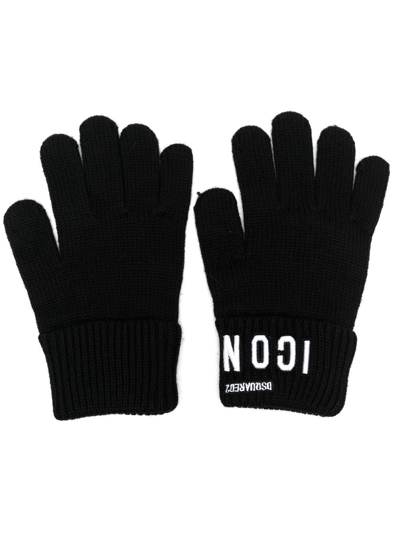 Dsquared2 Kids' Logo-print Knit Gloves In Black