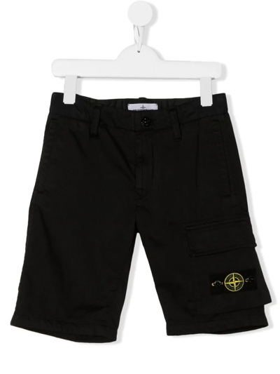 Stone Island Junior Kids' Logo Patch Shorts In Black